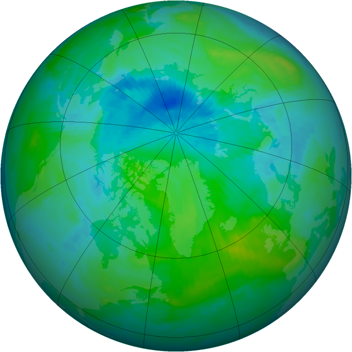 Arctic ozone map for 28 August 1997